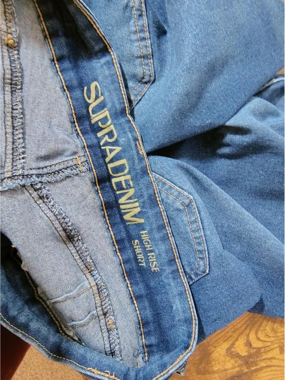 Supradenim High Rise Bermuda Shorts Denim  Sz 15 32 Stretch double button - Picture 6 of 9